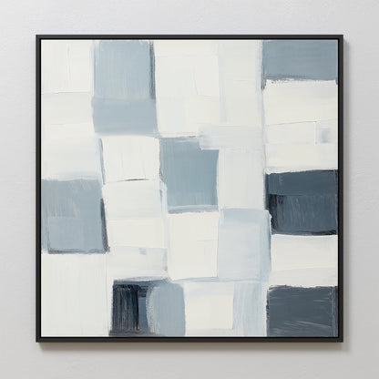 Abstract Oil Painting in Soft Blue and White Geometric Design for Modern Decor