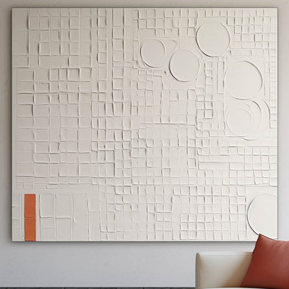 Textured White Oil Painting with Geometric Shapes and Subtle Color Accents