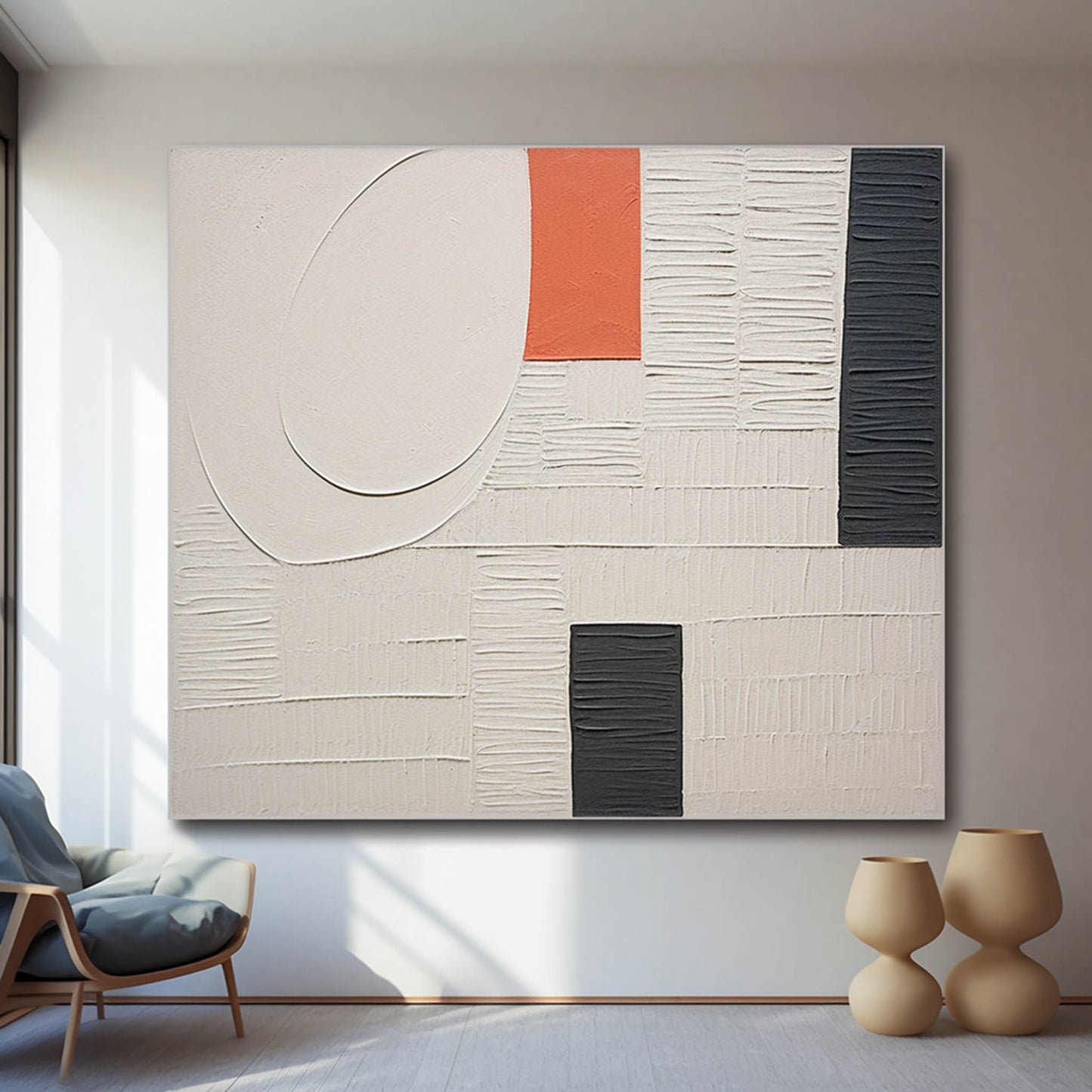 Contemporary Abstract Oil Painting with Textured Plaster Finish for Modern Decor