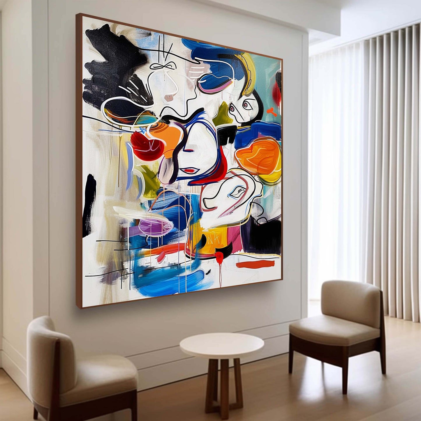 Vibrant Abstract Graffiti Oil Painting for Modern Home Décor and Artistic Expression