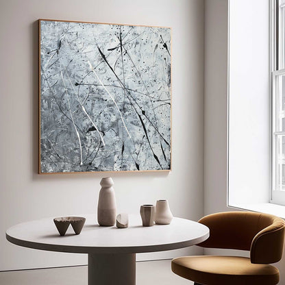 Contemporary Abstract Oil Painting with Dynamic Black and White Brushstrokes