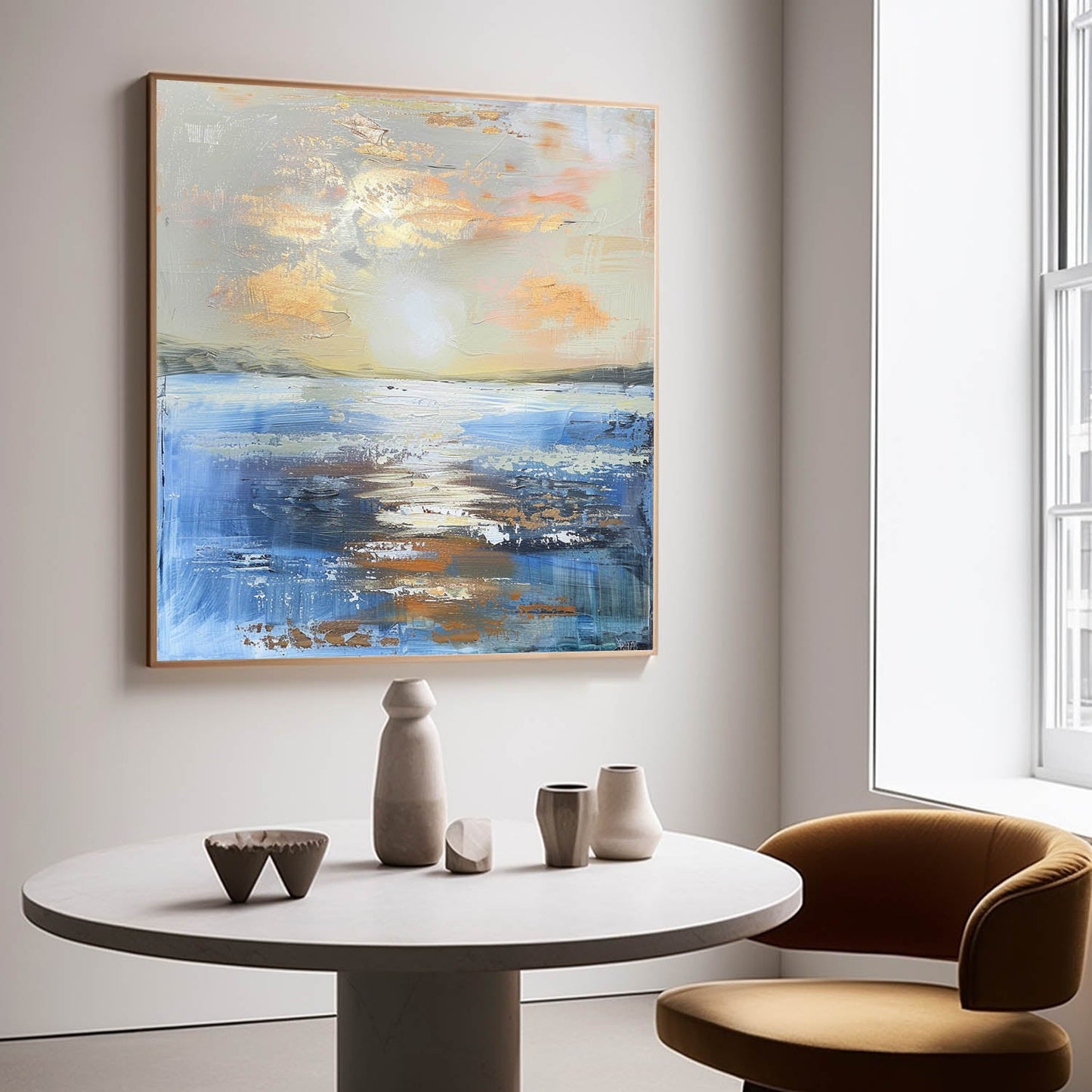 Serene Sunset Ocean Landscape Oil Painting for Elegant Home Decor