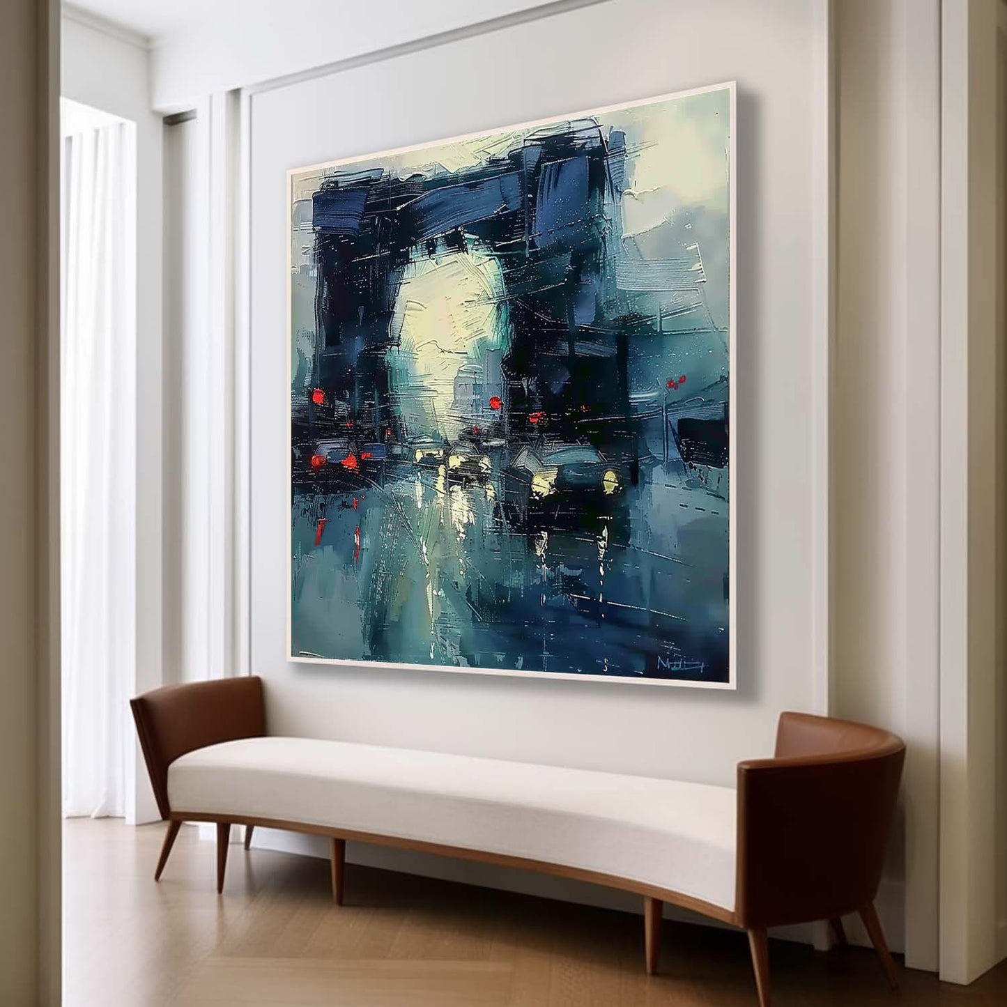 Vibrant City Lights Oil Painting – Modern Abstract Artwork for Home Decor