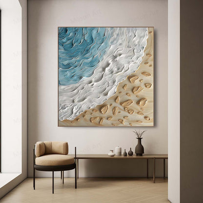 Textured Ocean Wave Oil Painting for Beach-Inspired Home Decor