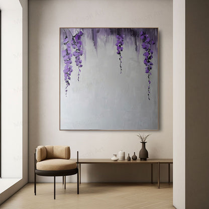 Stunning Purple Floral Abstract Oil Painting for Modern Home Decor