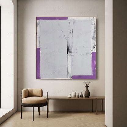 Abstract Minimalist Oil Painting in Soft Purple and Gray Tones for Modern Décor