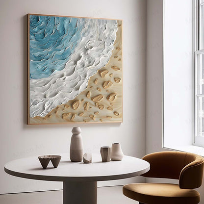 Textured Ocean Wave Oil Painting for Beach-Inspired Home Decor