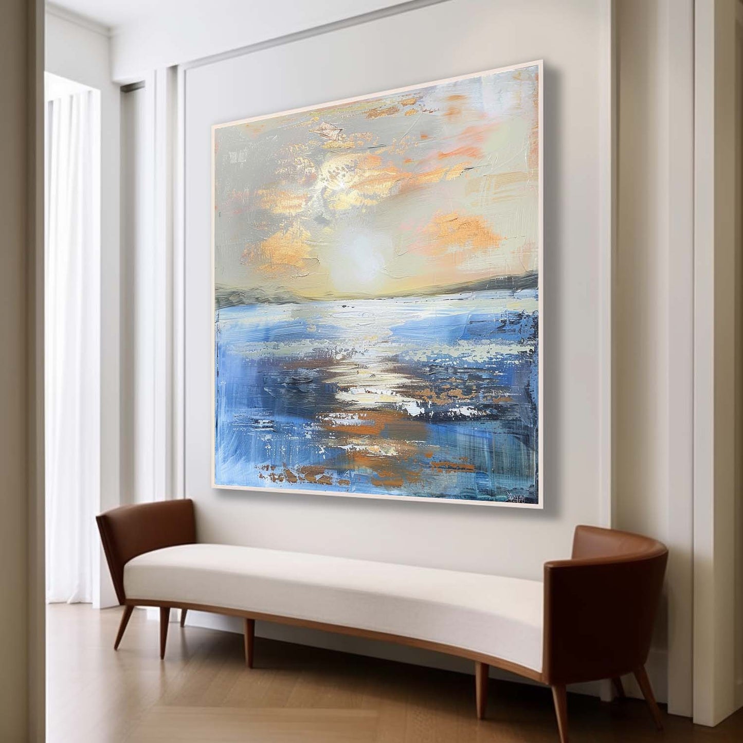 Serene Sunset Ocean Landscape Oil Painting for Elegant Home Decor