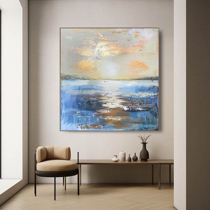 Serene Sunset Ocean Landscape Oil Painting for Elegant Home Decor