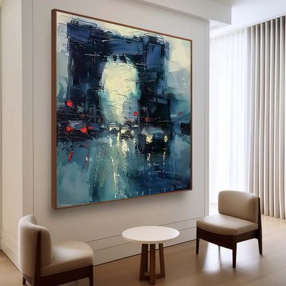 Vibrant City Lights Oil Painting – Modern Abstract Artwork for Home Decor