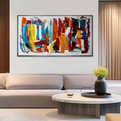 Vibrant Abstract Oil Painting with Bold Colors and Dynamic Brushstrokes for Home Decor