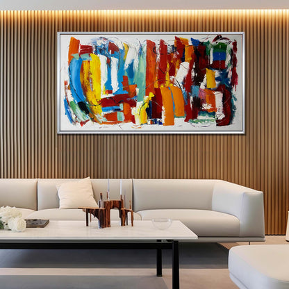 Vibrant Abstract Oil Painting with Bold Colors and Dynamic Brushstrokes for Home Decor