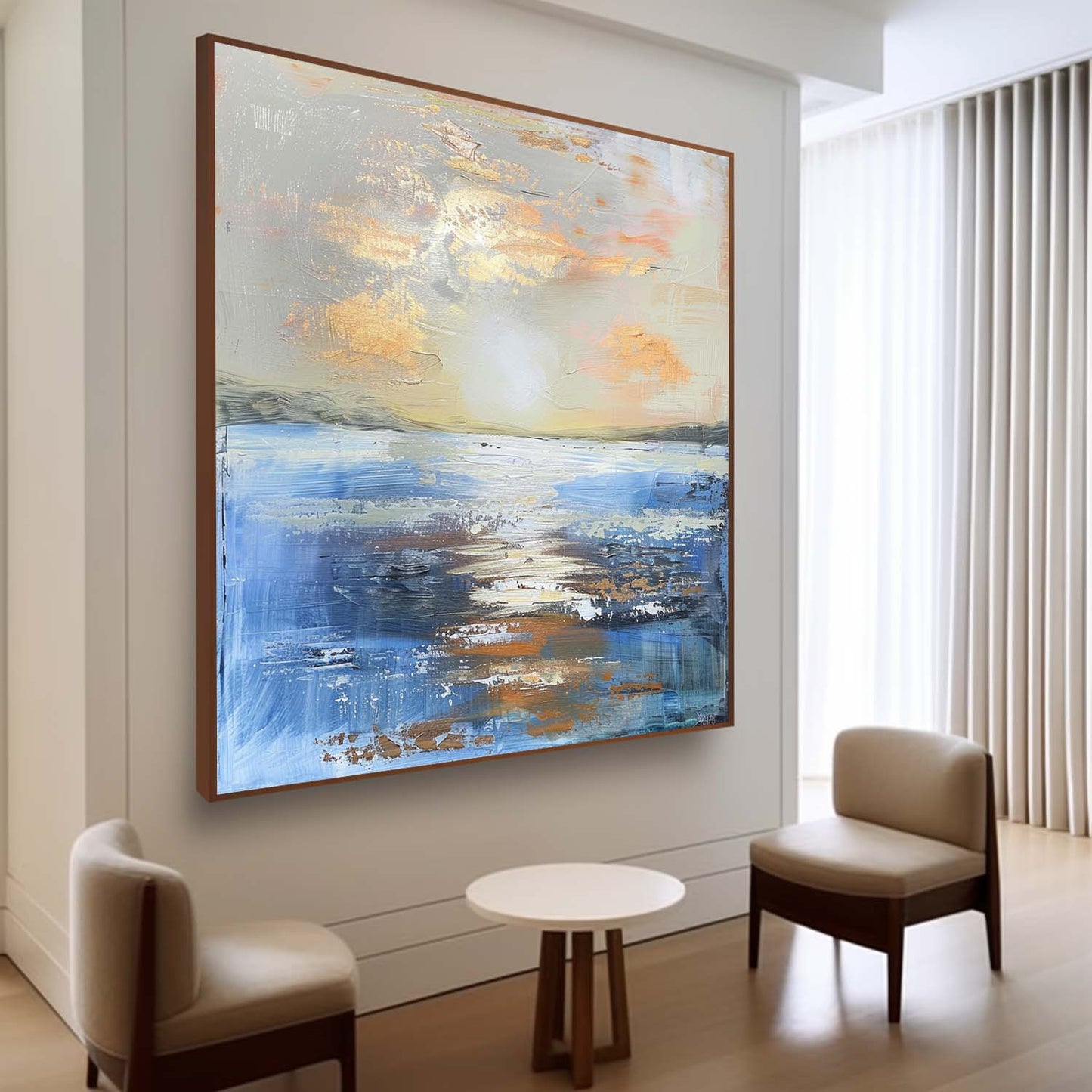 Serene Sunset Ocean Landscape Oil Painting for Elegant Home Decor