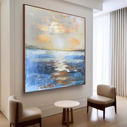 Serene Sunset Ocean Landscape Oil Painting for Elegant Home Decor