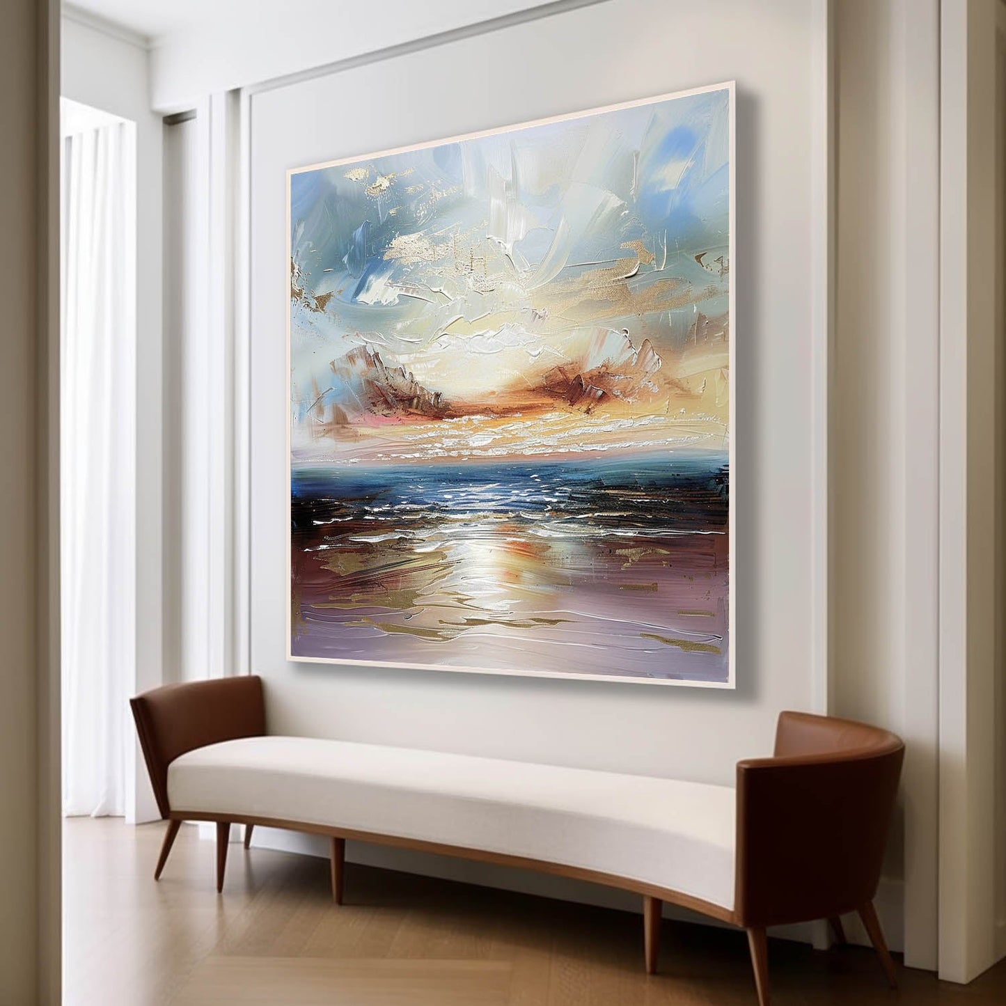 Serene Coastal Sunset Oil Painting for Elegant Home Decor