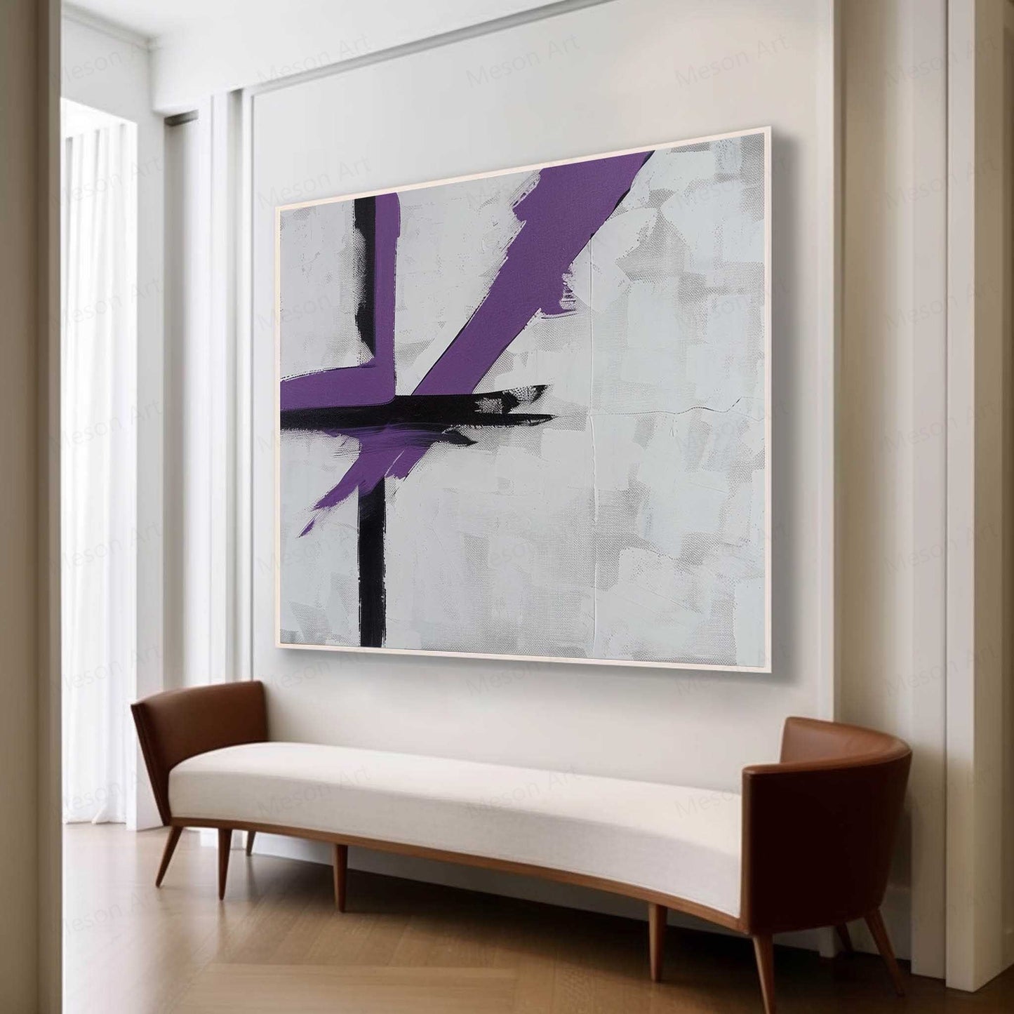 Abstract Purple and Black Minimalist Oil Painting for Modern Decor