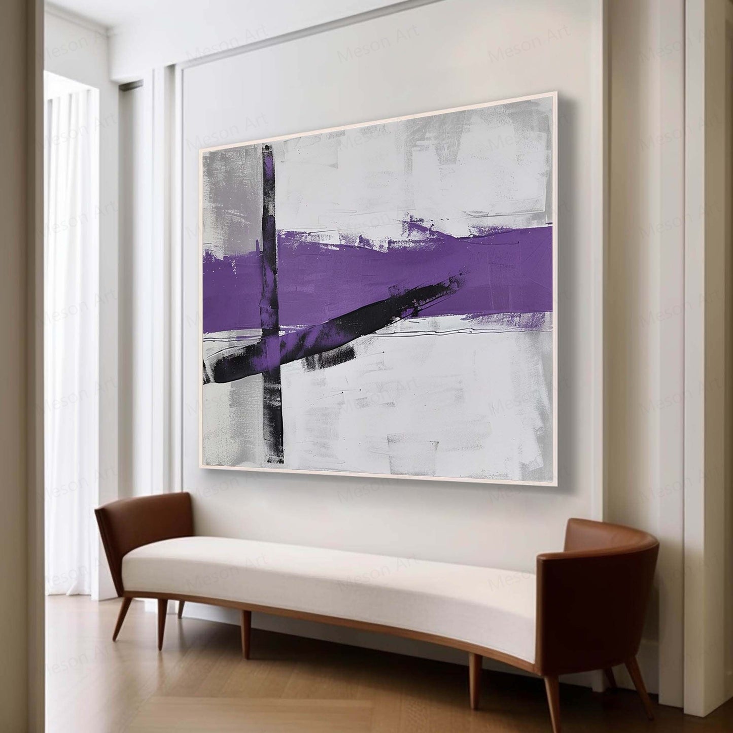 Abstract Purple Lines on Neutral Background - Elegant Modern Wall Art