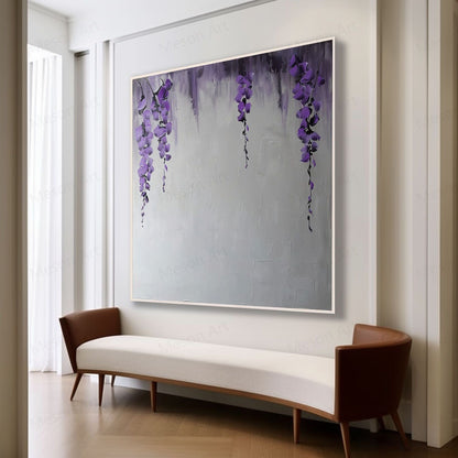 Stunning Purple Floral Abstract Oil Painting for Modern Home Decor