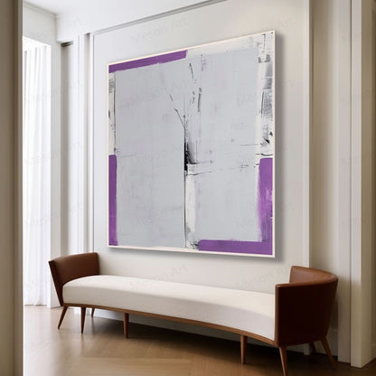 Abstract Minimalist Oil Painting in Soft Purple and Gray Tones for Modern Décor