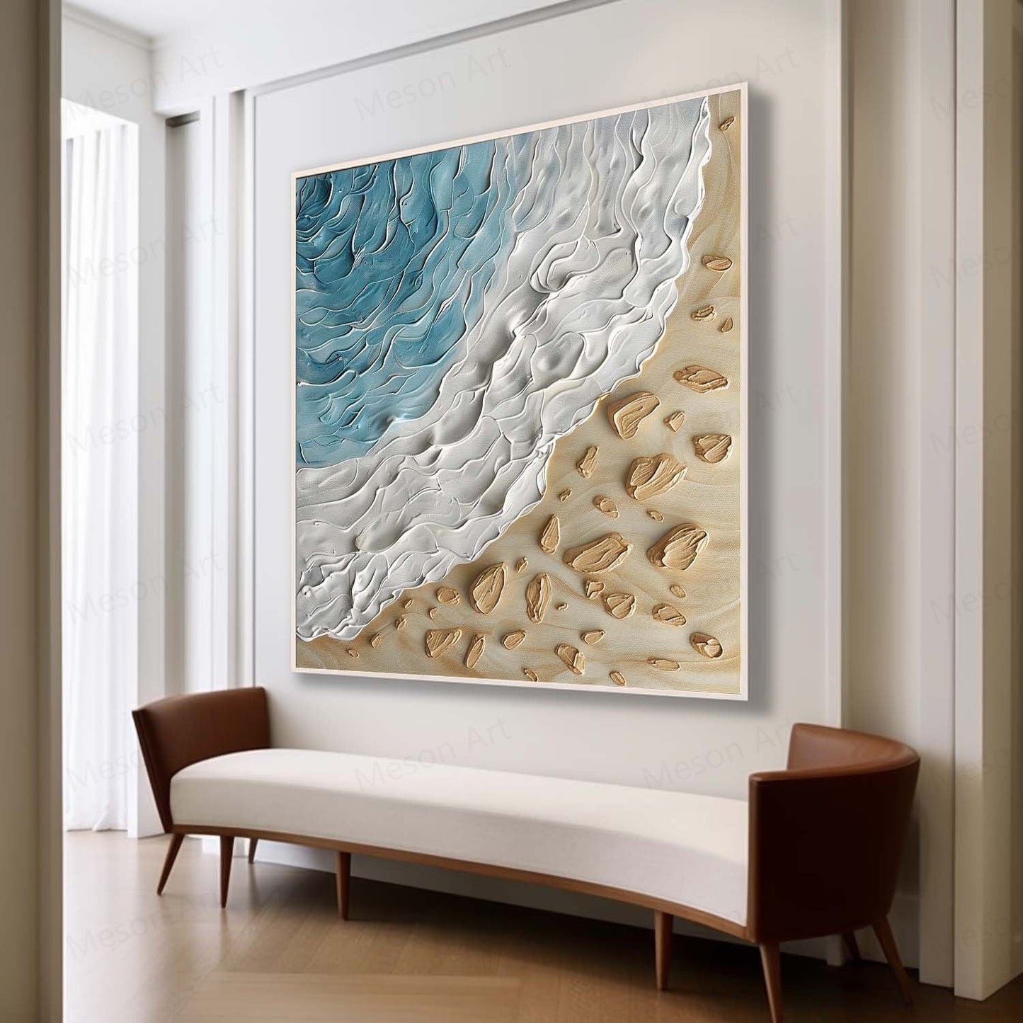 Textured Ocean Wave Oil Painting for Beach-Inspired Home Decor