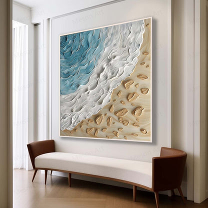 Textured Ocean Wave Oil Painting for Beach-Inspired Home Decor