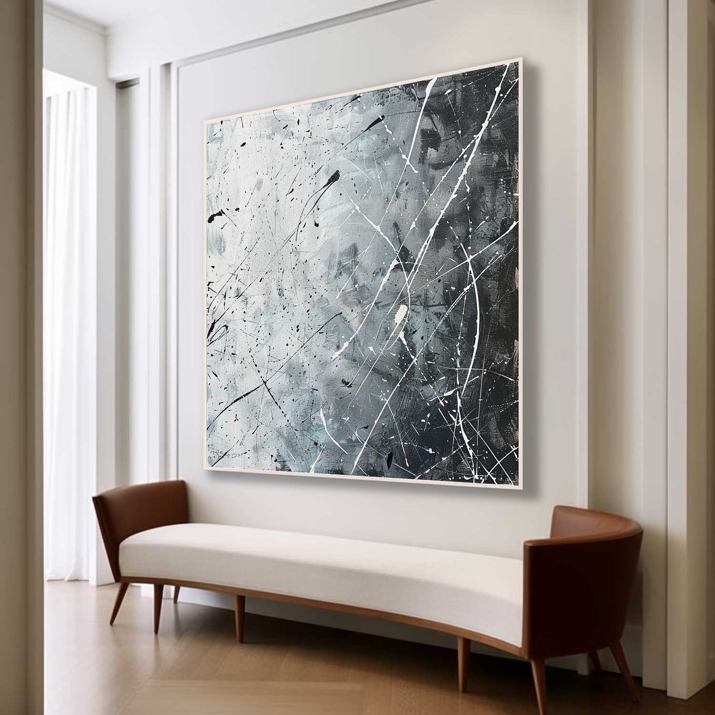 Monochrome Abstract Expressionism - Modern Oil Painting for Artistic Decor