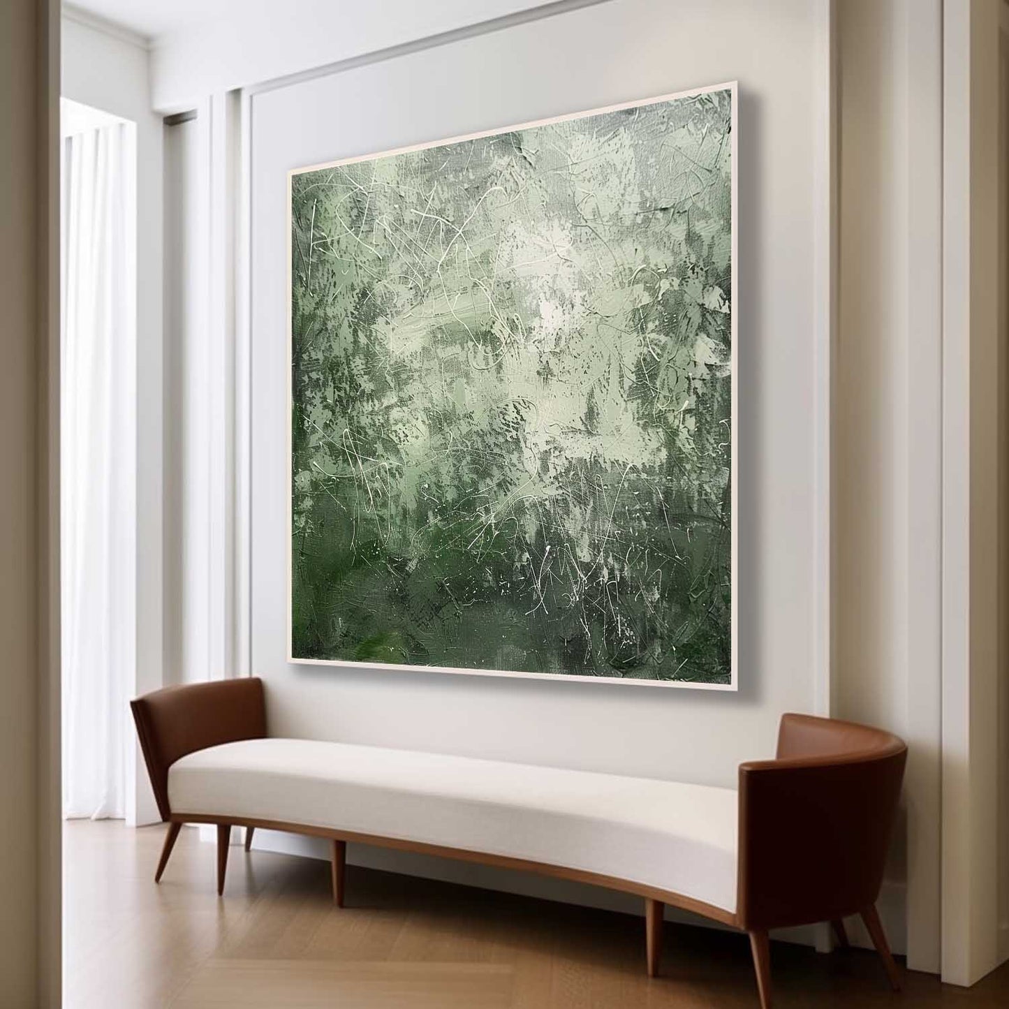 Serene Green Abstract Expressionist Oil Painting for Modern Decor