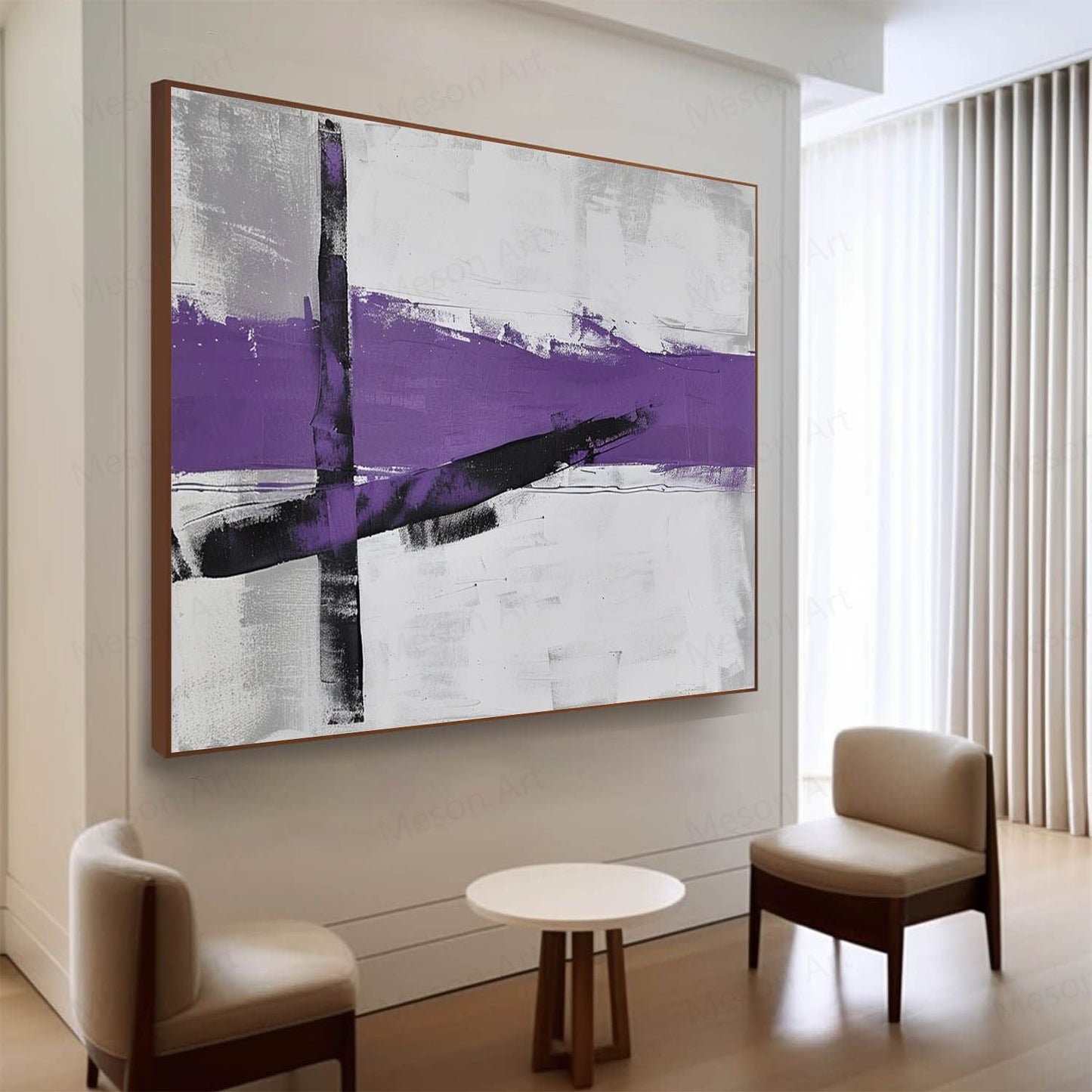 Abstract Purple Lines on Neutral Background - Elegant Modern Wall Art