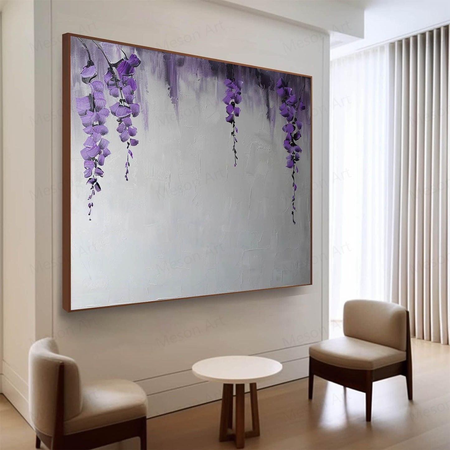 Stunning Purple Floral Abstract Oil Painting for Modern Home Decor