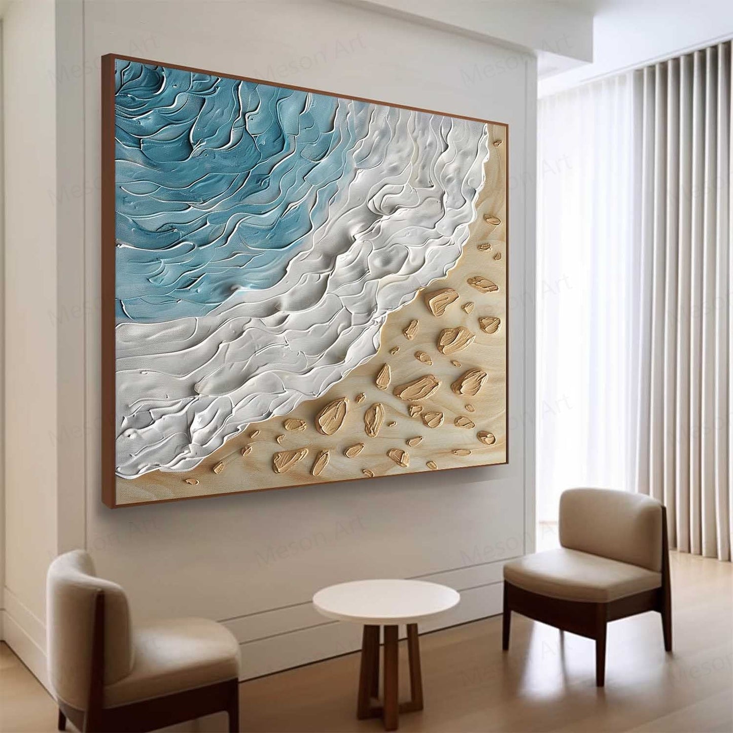 Textured Ocean Wave Oil Painting for Beach-Inspired Home Decor