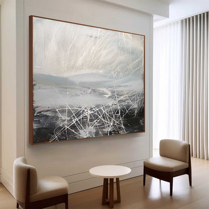 Contemporary Abstract Oil Painting with Dynamic Lines and Soft Color Palette