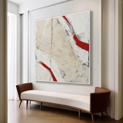 Abstract Red and White Minimalist Oil Painting for Contemporary Home Decor