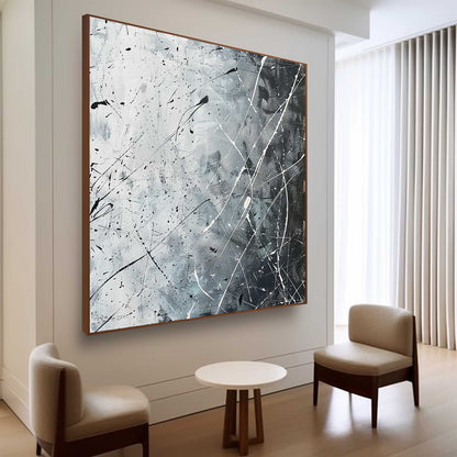 Monochrome Abstract Expressionism - Modern Oil Painting for Artistic Decor