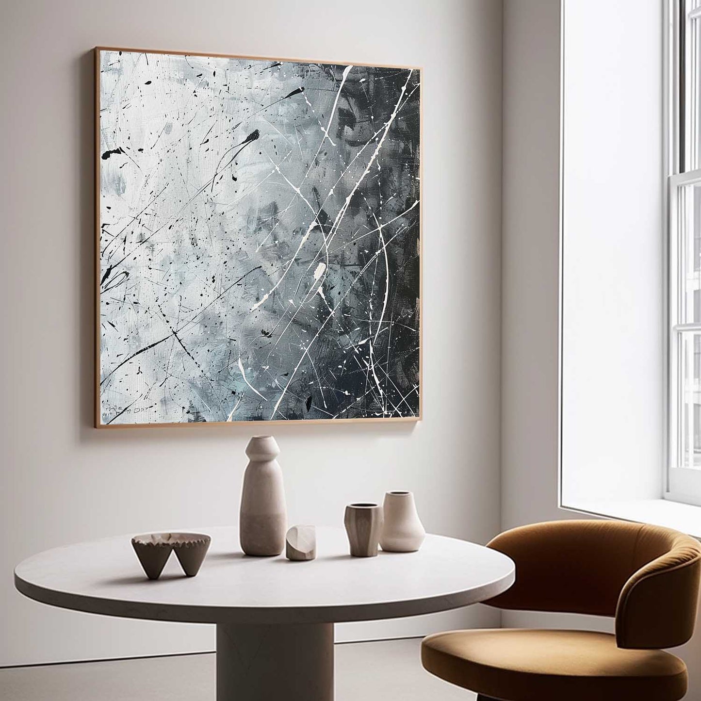 Monochrome Abstract Expressionism - Modern Oil Painting for Artistic Decor