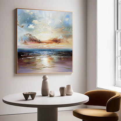 Serene Coastal Sunset Oil Painting for Elegant Home Decor