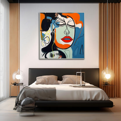 Vibrant Abstract Face Oil Painting in Modern Pop Art Style for Contemporary Decor