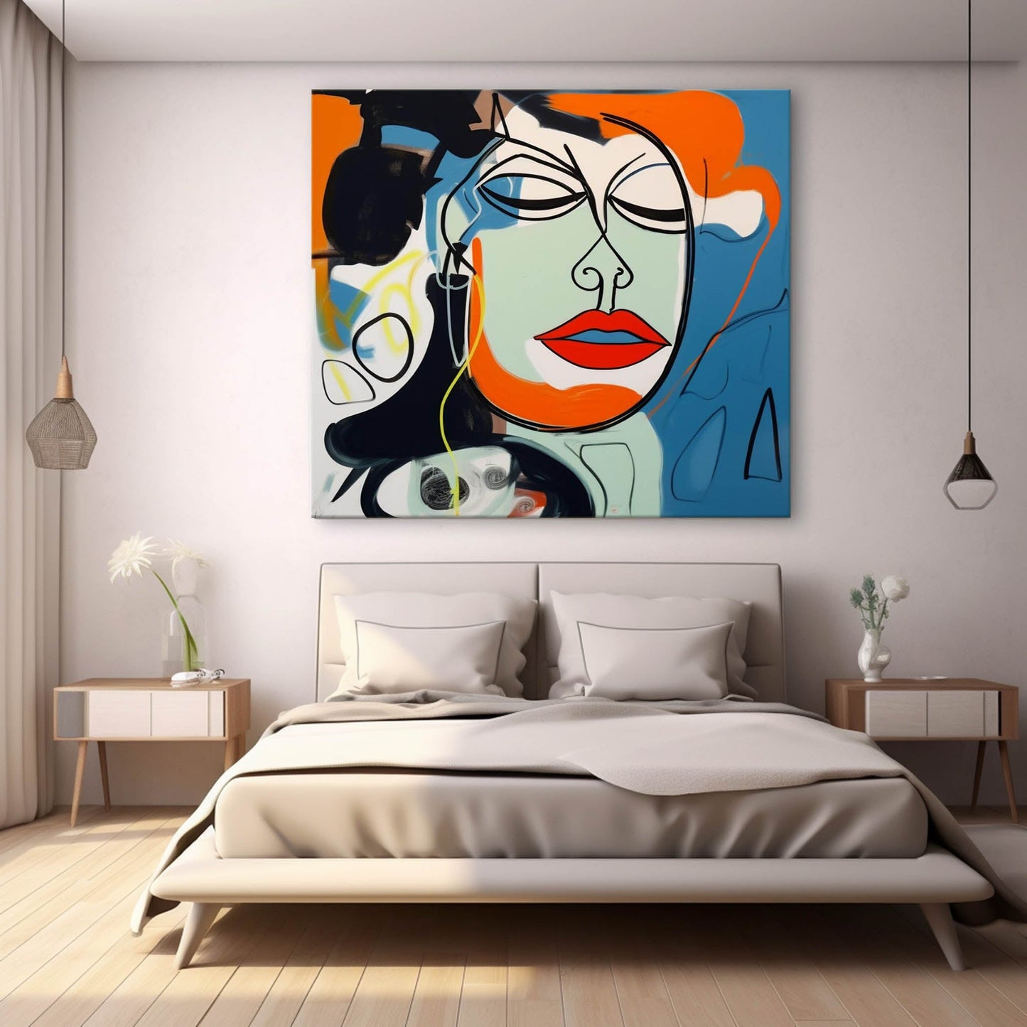 Vibrant Abstract Face Oil Painting in Modern Pop Art Style for Contemporary Decor