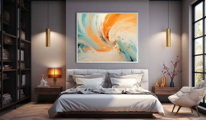 Vibrant Abstract Swirl Oil Painting in Orange and Teal for Modern Decor