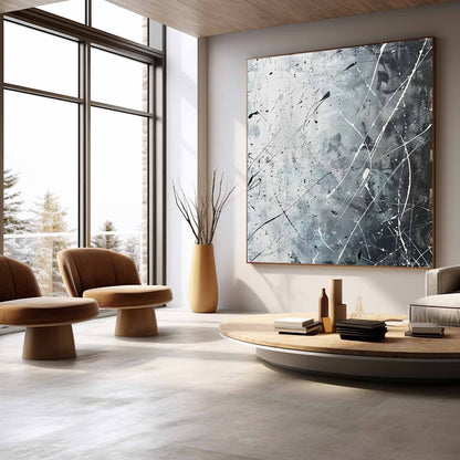 Monochrome Abstract Expressionism - Modern Oil Painting for Artistic Decor