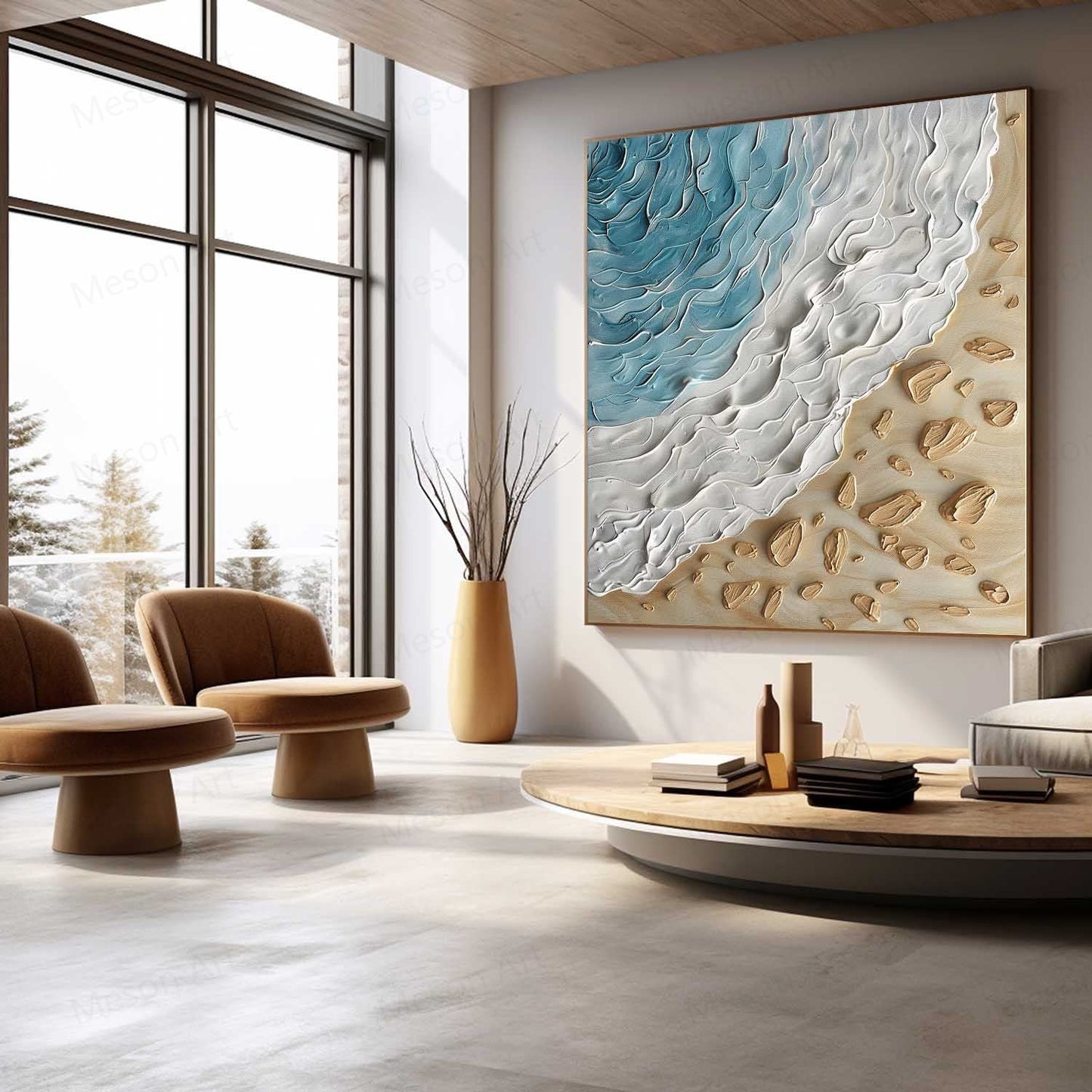 Textured Ocean Wave Oil Painting for Beach-Inspired Home Decor
