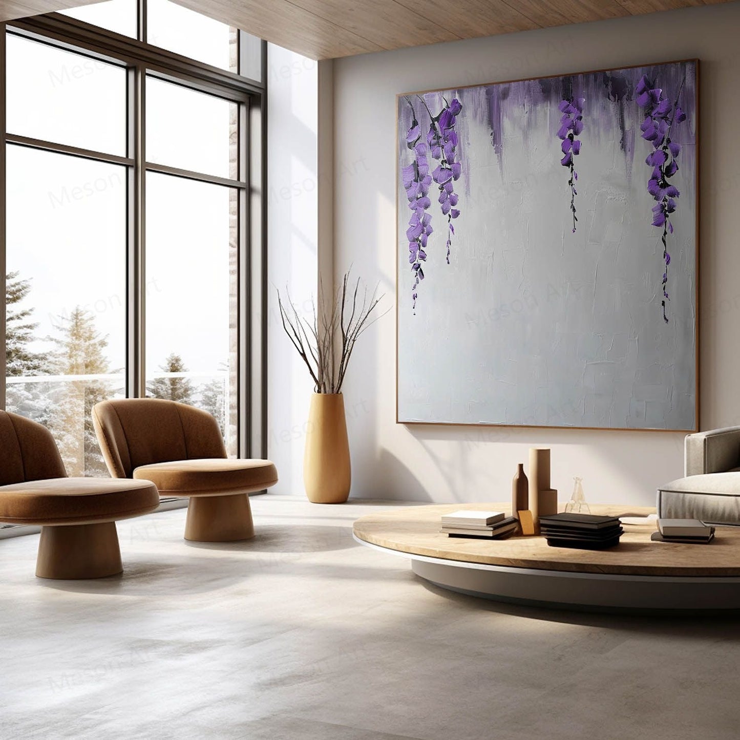 Stunning Purple Floral Abstract Oil Painting for Modern Home Decor