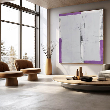 Abstract Minimalist Oil Painting in Soft Purple and Gray Tones for Modern Décor