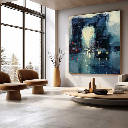 Vibrant City Lights Oil Painting – Modern Abstract Artwork for Home Decor