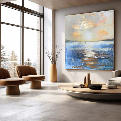 Serene Sunset Ocean Landscape Oil Painting for Elegant Home Decor