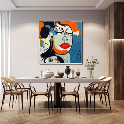 Vibrant Abstract Face Oil Painting in Modern Pop Art Style for Contemporary Decor