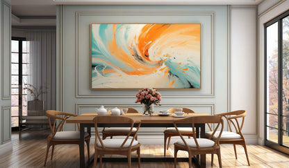 Vibrant Abstract Swirl Oil Painting in Orange and Teal for Modern Decor