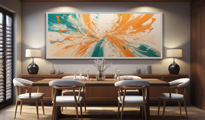 Vibrant Abstract Oil Painting with Turquoise and Orange Swirls for Modern Decor