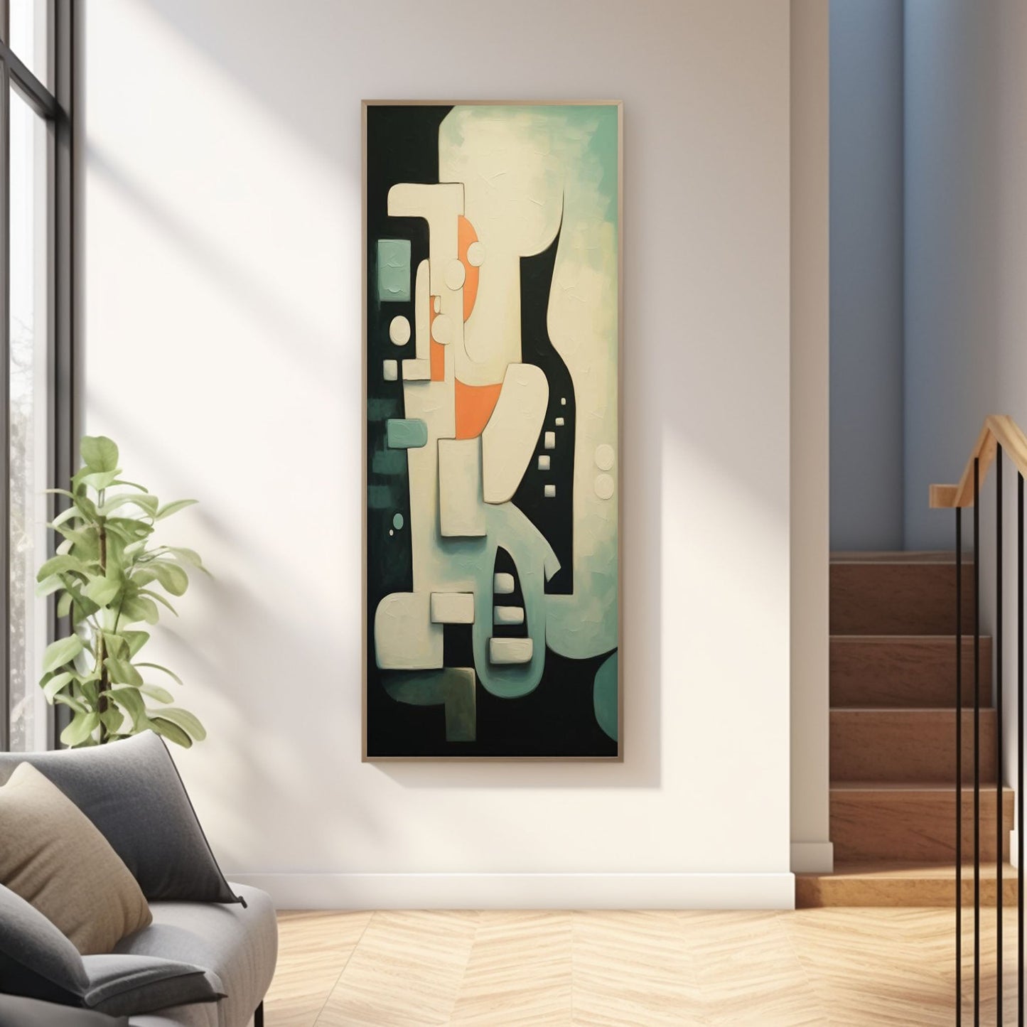 Abstract Geometric Oil Painting in Contemporary Minimalist Style for Modern Decor