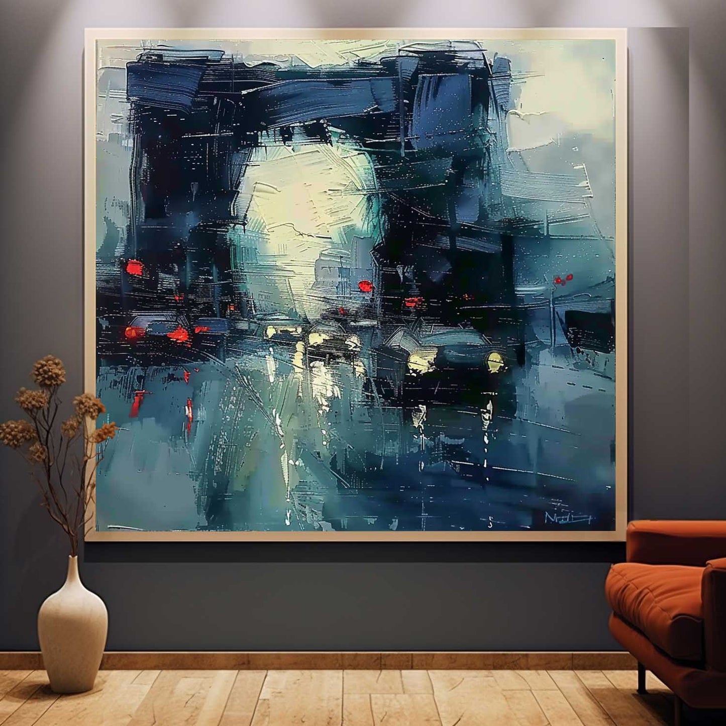 Vibrant City Lights Oil Painting – Modern Abstract Artwork for Home Decor