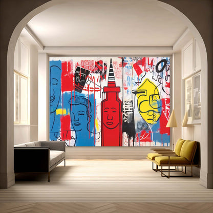 Vibrant Modern Pop Art Canvas Painting with Bold Colors and Graphic Elements